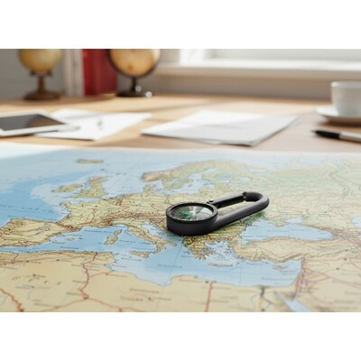 Kompas z karabińczykiem | Madu z nadrukiem Twojego logo, materiał: plastik, kolor: czarny Kompas z karabińczykiem | Madu z nadrukiem Twojego logo, materiał: plastik, kolor: czarny