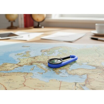 Kompas z karabińczykiem | Madu z nadrukiem Twojego logo, materiał: plastik, kolor: granatowy Kompas z karabińczykiem | Madu z nadrukiem Twojego logo, materiał: plastik, kolor: granatowy