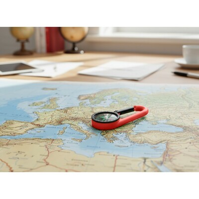 Kompas z karabińczykiem | Madu z nadrukiem Twojego logo, materiał: plastik, kolor: czerwony Kompas z karabińczykiem | Madu z nadrukiem Twojego logo, materiał: plastik, kolor: czerwony