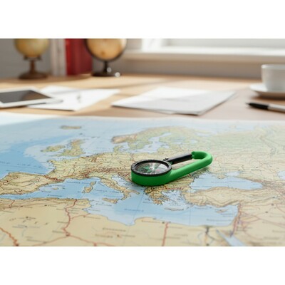 Kompas z karabińczykiem | Madu z nadrukiem Twojego logo, materiał: plastik, kolor: zielony Kompas z karabińczykiem | Madu z nadrukiem Twojego logo, materiał: plastik, kolor: zielony