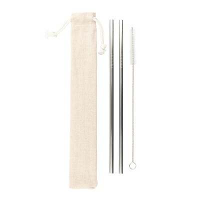 Zestaw słomek wielokrotnego użytku, 2 szt. z czyścikiem | Monim z nadrukiem Twojego logo, materiał: stal nierdzewna, bawełna, stal, kolor: srebrny Zestaw słomek wielokrotnego użytku, 2 szt. z czyścikiem | Monim z nadrukiem Twojego logo, materiał: stal nierdzewna, bawełna, stal, kolor: srebrny