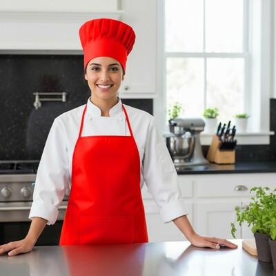 Zestaw małego kucharza, fartuch kuchenny i czapka kucharska, rozmiar dziecięcy | Nedina z nadrukiem Twojego logo, materiał: non-woven, kolor: czerwony Zestaw małego kucharza, fartuch kuchenny i czapka kucharska, rozmiar dziecięcy | Nedina z nadrukiem Twojego logo, materiał: non-woven, kolor: czerwony