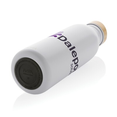 Butelka sportowa 600 ml Avira Alcor, stal nierdzewna z recyklingu z nadrukiem Twojego logo, materiał: bambus, stal nierdzewna, stal, kolor: biały Butelka sportowa 600 ml Avira Alcor, stal nierdzewna z recyklingu z nadrukiem Twojego logo, materiał: bambus, stal nierdzewna, stal, kolor: biały