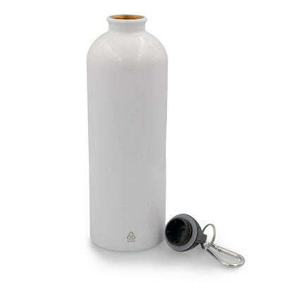 Butelka sportowa 770 ml z karabińczykiem | Laveriano z nadrukiem Twojego logo, materiał: plastik, stal nierdzewna, stal, kolor: biały Butelka sportowa 770 ml z karabińczykiem | Laveriano z nadrukiem Twojego logo, materiał: plastik, stal nierdzewna, stal, kolor: biały
