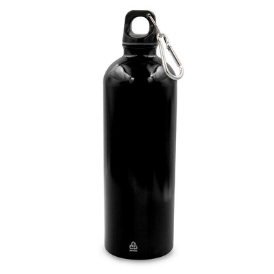 Butelka sportowa 750 ml z karabińczykiem | Laveriano z nadrukiem Twojego logo, materiał: plastik, stal nierdzewna, stal, kolor: czarny Butelka sportowa 750 ml z karabińczykiem | Laveriano z nadrukiem Twojego logo, materiał: plastik, stal nierdzewna, stal, kolor: czarny