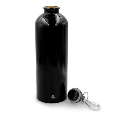 Butelka sportowa 750 ml z karabińczykiem | Laveriano z nadrukiem Twojego logo, materiał: plastik, stal nierdzewna, stal, kolor: czarny Butelka sportowa 750 ml z karabińczykiem | Laveriano z nadrukiem Twojego logo, materiał: plastik, stal nierdzewna, stal, kolor: czarny