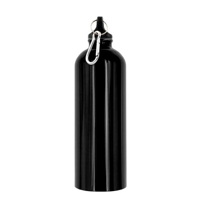 Butelka sportowa 750 ml z karabińczykiem | Laveriano z nadrukiem Twojego logo, materiał: plastik, stal nierdzewna, stal, kolor: czarny Butelka sportowa 750 ml z karabińczykiem | Laveriano z nadrukiem Twojego logo, materiał: plastik, stal nierdzewna, stal, kolor: czarny