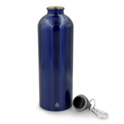Butelka sportowa 750 ml z karabińczykiem | Laveriano z nadrukiem Twojego logo, materiał: plastik, stal nierdzewna, stal, kolor: granatowy