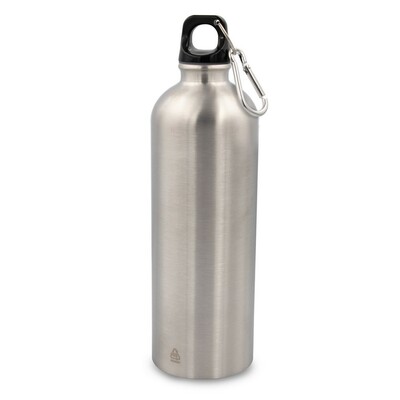 Butelka sportowa 750 ml z karabińczykiem | Laveriano z nadrukiem Twojego logo, materiał: plastik, stal nierdzewna, stal, kolor: srebrny Butelka sportowa 750 ml z karabińczykiem | Laveriano z nadrukiem Twojego logo, materiał: plastik, stal nierdzewna, stal, kolor: srebrny