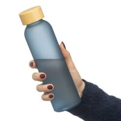 Szklana butelka 500 ml z nadrukiem Twojego logo, materiał: bambus, pp, szkło, kolor: granatowy