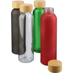 Szklana butelka 500 ml z nadrukiem Twojego logo, materiał: bambus, pp, szkło, kolor: czerwony