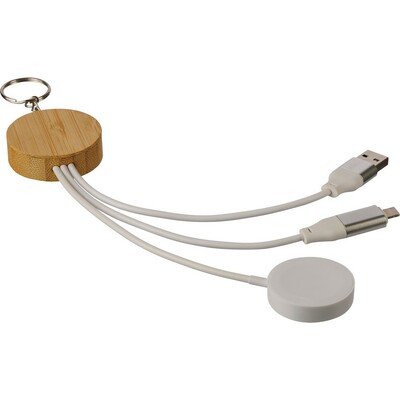 Kabel do ładowania 65W z nadrukiem Twojego logo, materiał: metal, bambus, tpe, kolor: brązowy Kabel do ładowania 65W z nadrukiem Twojego logo, materiał: metal, bambus, tpe, kolor: brązowy