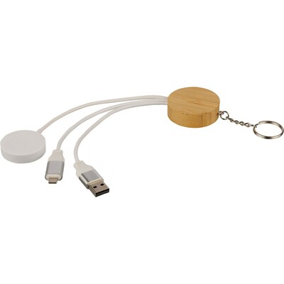 Kabel do ładowania 65W z nadrukiem Twojego logo, materiał: metal, bambus, tpe, kolor: brązowy Kabel do ładowania 65W z nadrukiem Twojego logo, materiał: metal, bambus, tpe, kolor: brązowy