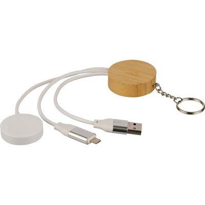 Kabel do ładowania 65W z nadrukiem Twojego logo, materiał: metal, bambus, tpe, kolor: brązowy Kabel do ładowania 65W z nadrukiem Twojego logo, materiał: metal, bambus, tpe, kolor: brązowy