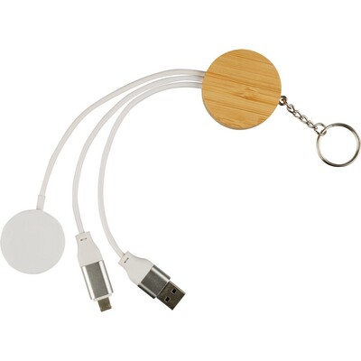 Kabel do ładowania 65W z nadrukiem Twojego logo, materiał: metal, bambus, tpe, kolor: brązowy Kabel do ładowania 65W z nadrukiem Twojego logo, materiał: metal, bambus, tpe, kolor: brązowy