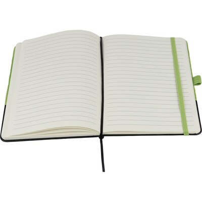 Notatnik ok. A5 z nadrukiem Twojego logo, materiał: pu, poliester, rpet, kolor: limonkowy Notatnik ok. A5 z nadrukiem Twojego logo, materiał: pu, poliester, rpet, kolor: limonkowy