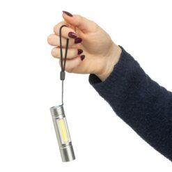 Latarka COB z nadrukiem Twojego logo, materiał: aluminium, poliester, kolor: srebrny