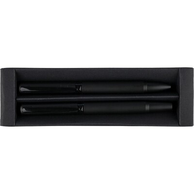 Zestaw piśmienniczy, długopis i pióro kulkowe z nadrukiem Twojego logo, materiał: metal, mosiądz, kolor: czarny Zestaw piśmienniczy, długopis i pióro kulkowe z nadrukiem Twojego logo, materiał: metal, mosiądz, kolor: czarny