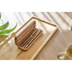 Zestaw piśmienniczy, długopis i pióro kulkowe z nadrukiem Twojego logo, materiał: metal, drewno, mosiądz, kolor: brązowy