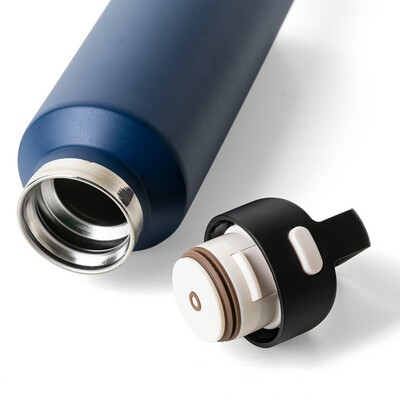 Butelka termiczna 600 ml z nadrukiem Twojego logo, materiał: metal, pp, silikon, kolor: niebieski Butelka termiczna 600 ml z nadrukiem Twojego logo, materiał: metal, pp, silikon, kolor: niebieski