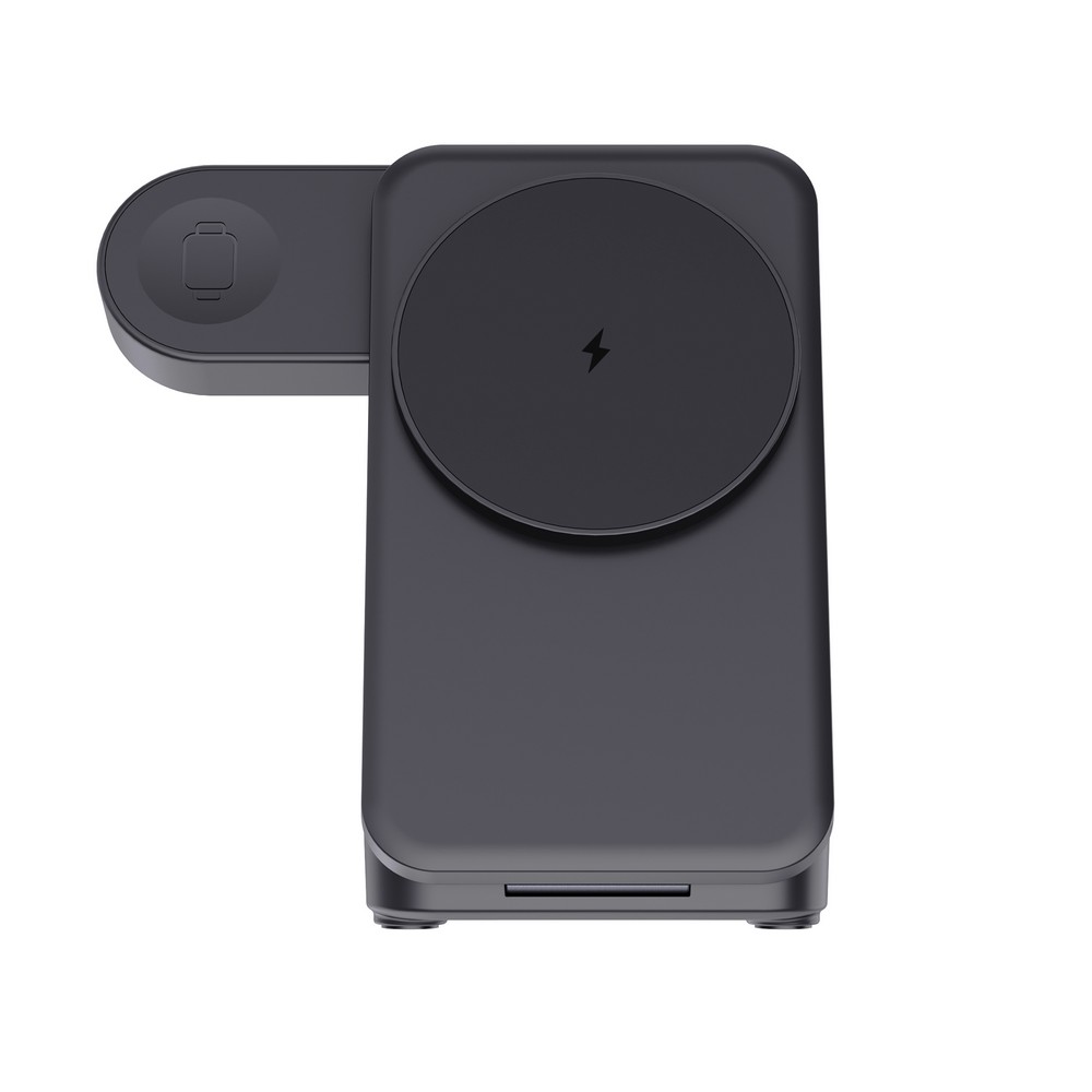 Magnetyczna ładowarka bezprzewodowa 3 w 1 Urban Vitamin z nadrukiem Twojego logo, kolor: czarny Magnetyczna ładowarka bezprzewodowa 3 w 1 Urban Vitamin z nadrukiem Twojego logo, kolor: czarny