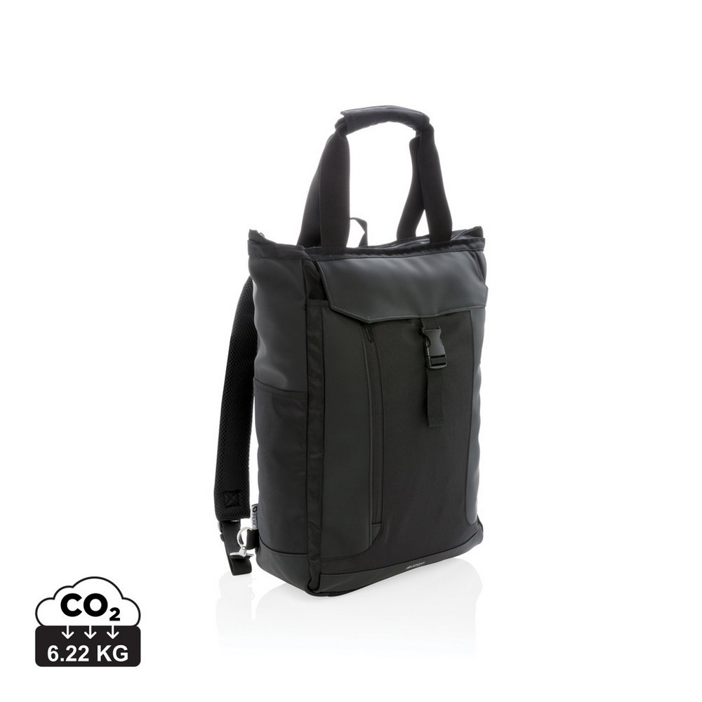 Plecak, torba na laptopa 15" Swiss Peak, ochrona RFID z nadrukiem Twojego logo, materiał: pu, poliester, kolor: czarny Plecak, torba na laptopa 15" Swiss Peak, ochrona RFID z nadrukiem Twojego logo, materiał: pu, poliester, kolor: czarny