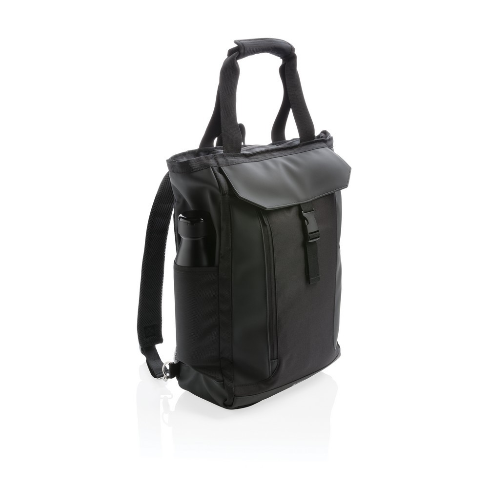 Plecak, torba na laptopa 15" Swiss Peak, ochrona RFID z nadrukiem Twojego logo, materiał: pu, poliester, kolor: czarny Plecak, torba na laptopa 15" Swiss Peak, ochrona RFID z nadrukiem Twojego logo, materiał: pu, poliester, kolor: czarny