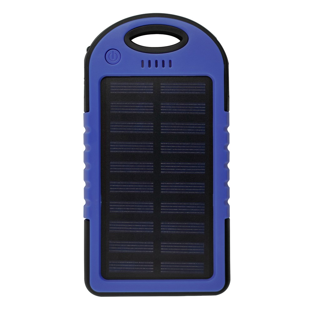 Wodoodporny power bank 4000 mAh, ładowarka słoneczna z nadrukiem Twojego logo, materiał: plastik, silikon, kolor: niebieski Wodoodporny power bank 4000 mAh, ładowarka słoneczna z nadrukiem Twojego logo, materiał: plastik, silikon, kolor: niebieski