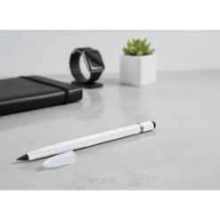 "Wieczny" ołówek, touch pen | Evald z nadrukiem Twojego logo, materiał: aluminium, kolor: biały