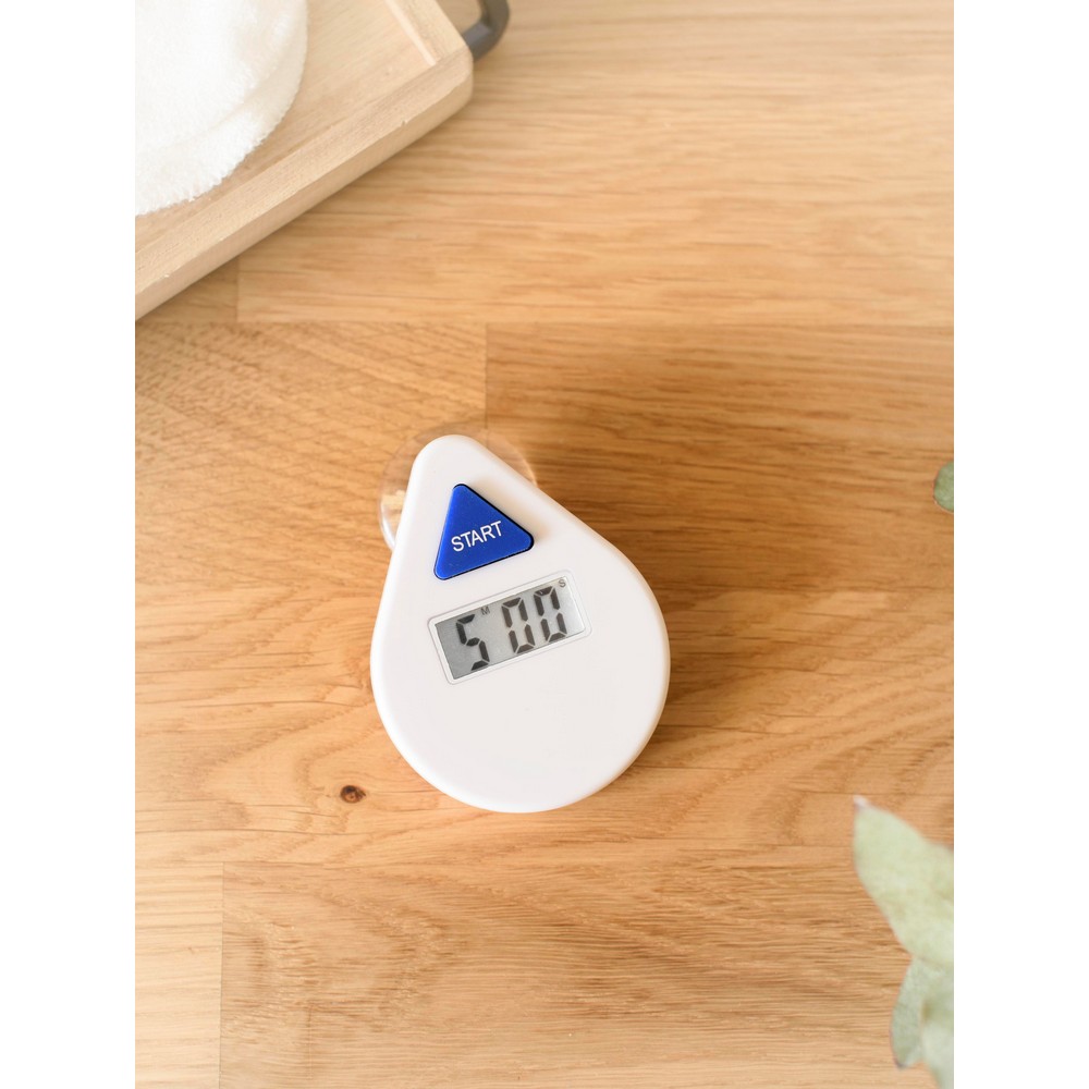 Cyfrowy minutnik pod prysznic z nadrukiem Twojego logo, materiał: metal, plastik, kolor: biały Cyfrowy minutnik pod prysznic z nadrukiem Twojego logo, materiał: metal, plastik, kolor: biały