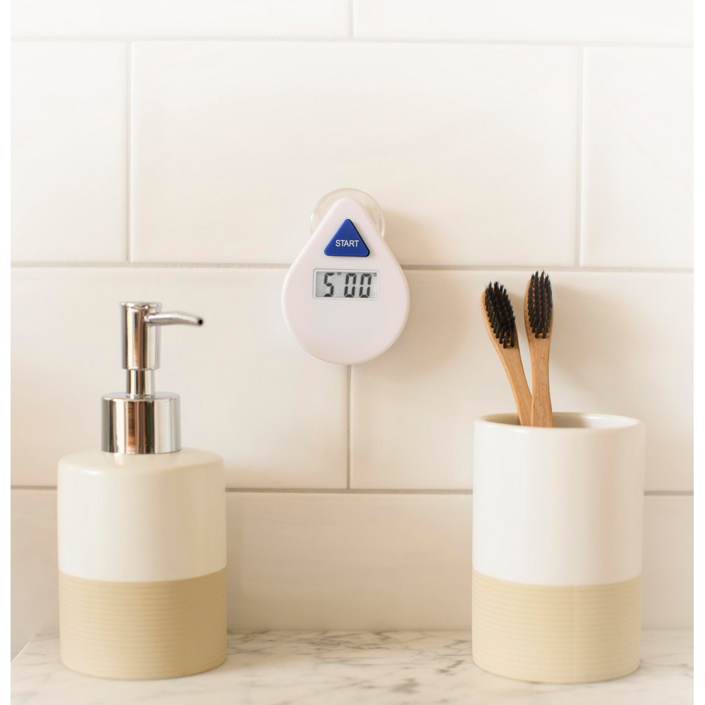 Cyfrowy minutnik pod prysznic z nadrukiem Twojego logo, materiał: metal, plastik, kolor: biały Cyfrowy minutnik pod prysznic z nadrukiem Twojego logo, materiał: metal, plastik, kolor: biały