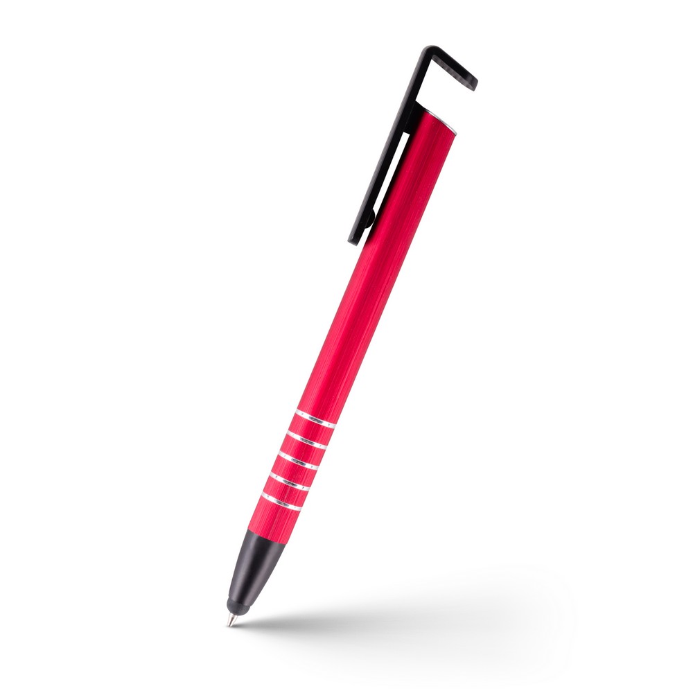 Długopis, touch pen, stojak na telefon | Erran z nadrukiem Twojego logo, materiał: plastik, aluminium, kolor: czerwony Długopis, touch pen, stojak na telefon | Erran z nadrukiem Twojego logo, materiał: plastik, aluminium, kolor: czerwony