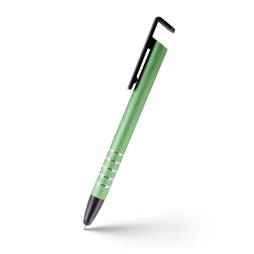 Długopis, touch pen, stojak na telefon | Erran z nadrukiem Twojego logo, materiał: plastik, aluminium, kolor: zielony Długopis, touch pen, stojak na telefon | Erran z nadrukiem Twojego logo, materiał: plastik, aluminium, kolor: zielony