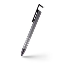 Długopis, touch pen, stojak na telefon | Erran z nadrukiem Twojego logo, materiał: plastik, aluminium, kolor: szary