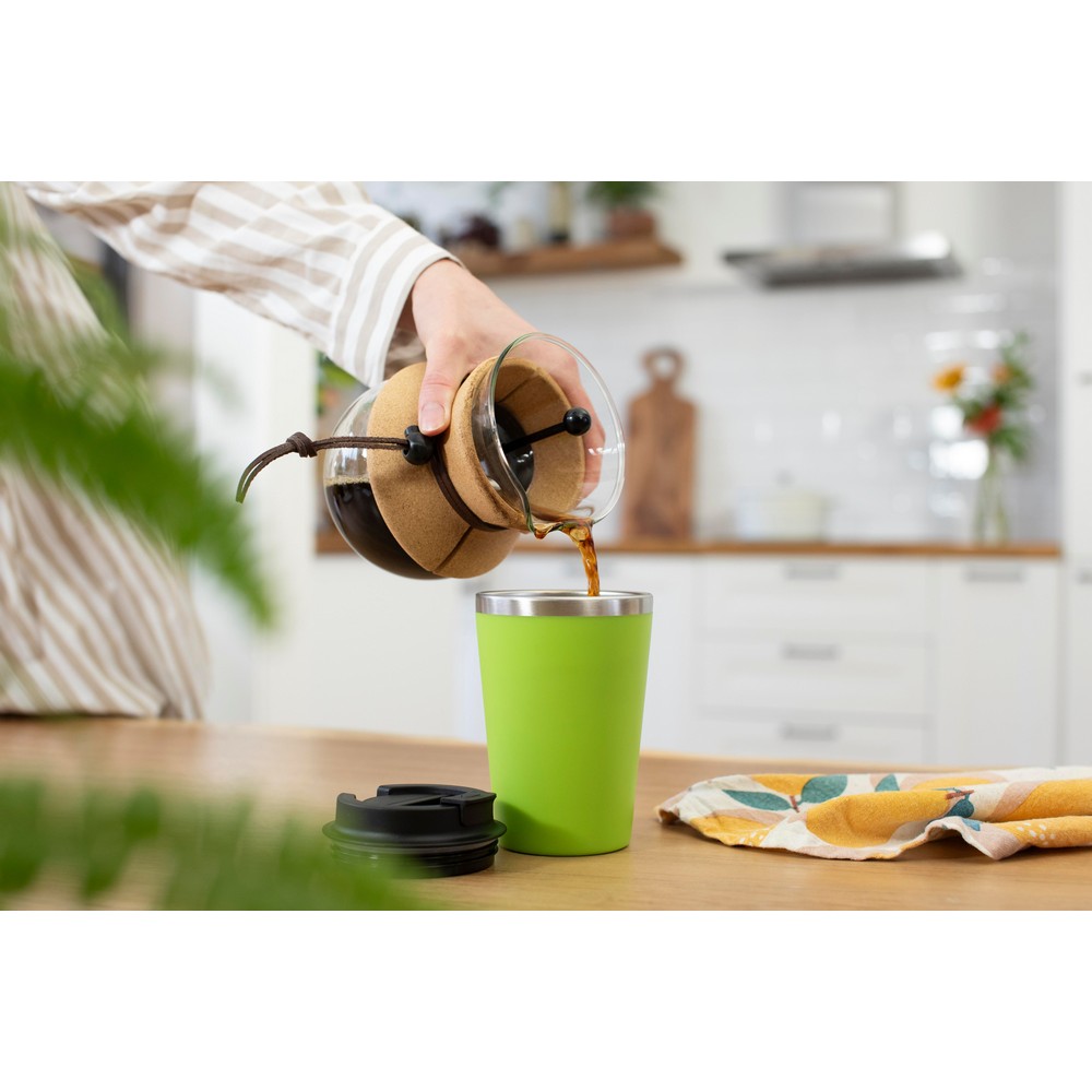 Kubek podróżny 350 ml z nadrukiem Twojego logo, materiał: pp, eva, stal nierdzewna, silikon, stal, kolor: limonkowy Kubek podróżny 350 ml z nadrukiem Twojego logo, materiał: pp, eva, stal nierdzewna, silikon, stal, kolor: limonkowy
