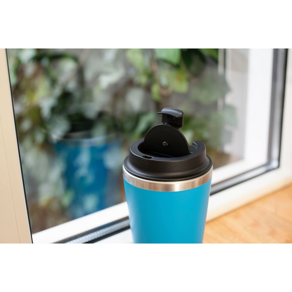 Kubek podróżny 350 ml z nadrukiem Twojego logo, materiał: pp, eva, stal nierdzewna, silikon, stal, kolor: błękitny Kubek podróżny 350 ml z nadrukiem Twojego logo, materiał: pp, eva, stal nierdzewna, silikon, stal, kolor: błękitny