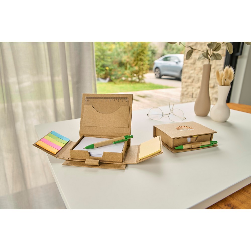 Zestaw do notatek, notatnik, karteczki samoprzylepne, długopis, linijka z nadrukiem Twojego logo, materiał: karton, papier, kolor: neutralny Zestaw do notatek, notatnik, karteczki samoprzylepne, długopis, linijka z nadrukiem Twojego logo, materiał: karton, papier, kolor: neutralny