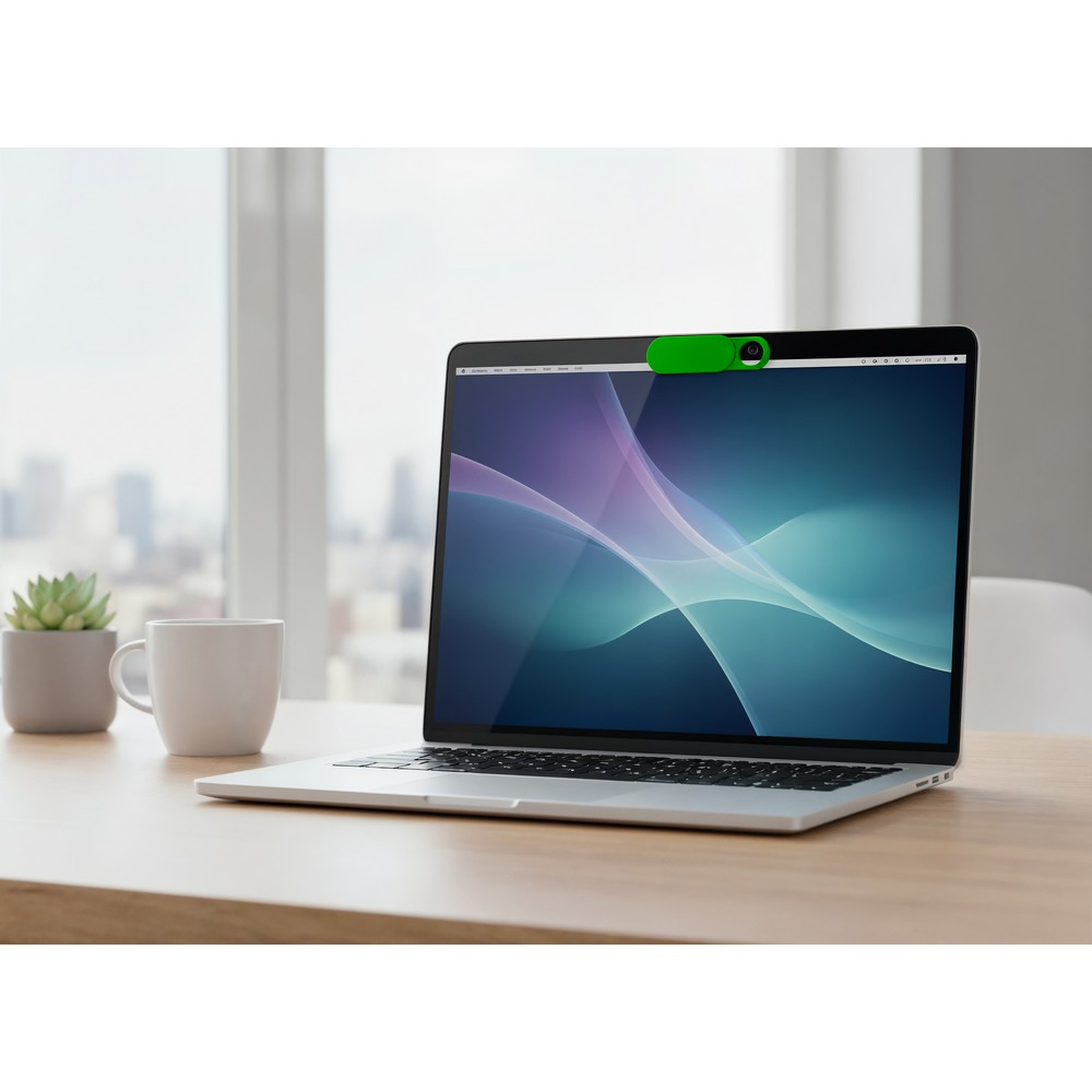 Zasłona na kamerę internetową | Marick z nadrukiem Twojego logo, materiał: plastik, kolor: zielony Zasłona na kamerę internetową | Marick z nadrukiem Twojego logo, materiał: plastik, kolor: zielony