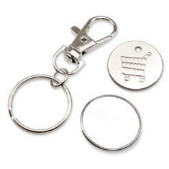 Brelok do kluczy, żeton do wózka na zakupy | Lill z nadrukiem Twojego logo, materiał: metal, kolor: biały