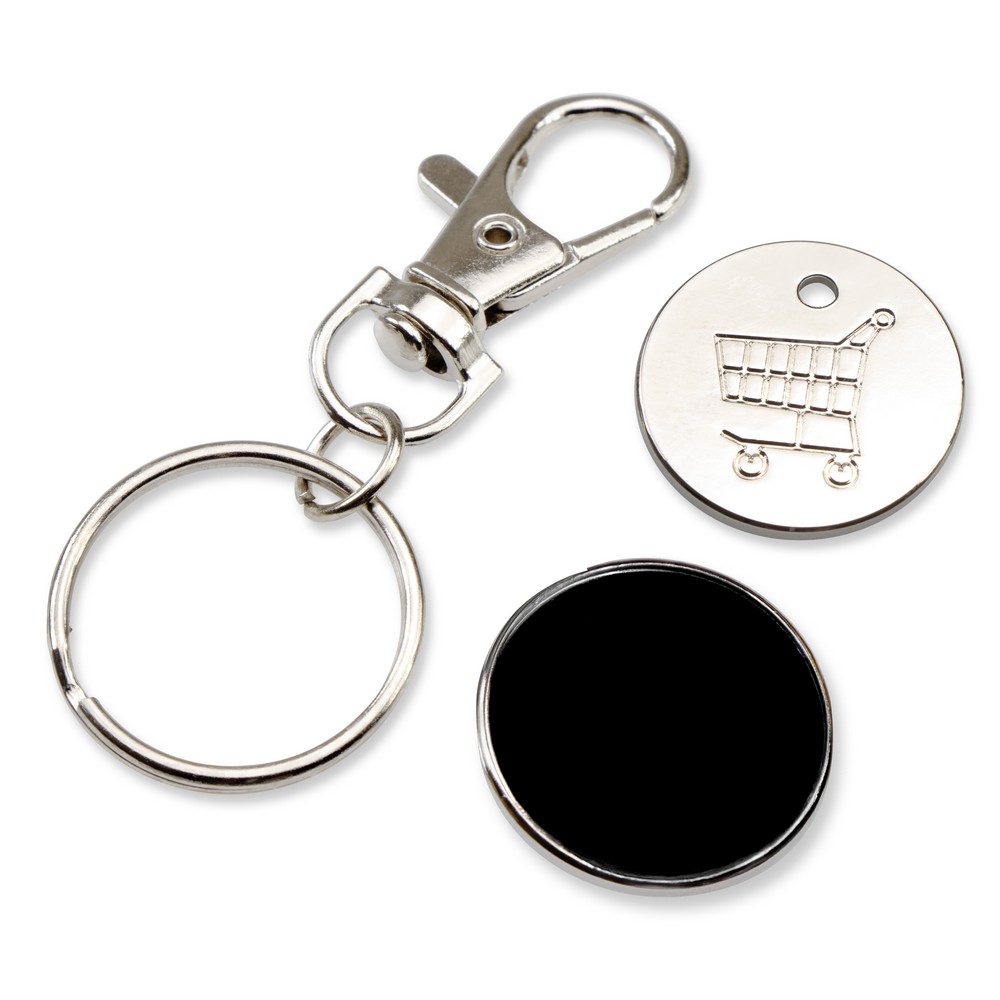 Brelok do kluczy, żeton do wózka na zakupy | Lill z nadrukiem Twojego logo, materiał: metal, kolor: czarny Brelok do kluczy, żeton do wózka na zakupy | Lill z nadrukiem Twojego logo, materiał: metal, kolor: czarny