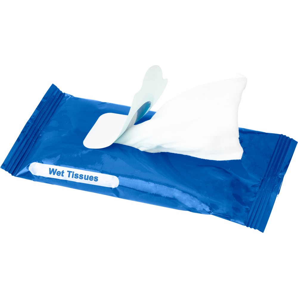 Chusteczki nawilżane z nadrukiem Twojego logo, materiał: non-woven, kolor: niebieski Chusteczki nawilżane z nadrukiem Twojego logo, materiał: non-woven, kolor: niebieski