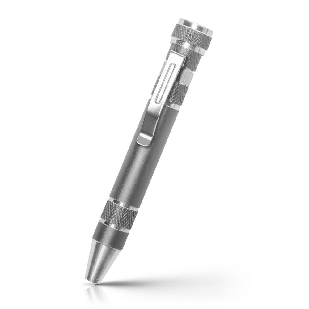 Śrubokręt, 8 końcówek | Tate z nadrukiem Twojego logo, materiał: aluminium, stal, kolor: szary Śrubokręt, 8 końcówek | Tate z nadrukiem Twojego logo, materiał: aluminium, stal, kolor: szary