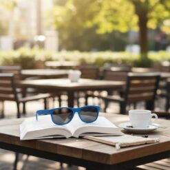 Okulary przeciwsłoneczne B'RIGHT, bawełniane etui w komplecie | Adam z nadrukiem Twojego logo, materiał: pp, bawełna, ac, słoma pszeniczna, kolor: niebieski