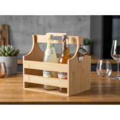 Skrzynka na butelki z nadrukiem Twojego logo, materiał: metal, bambus, kolor: brązowy