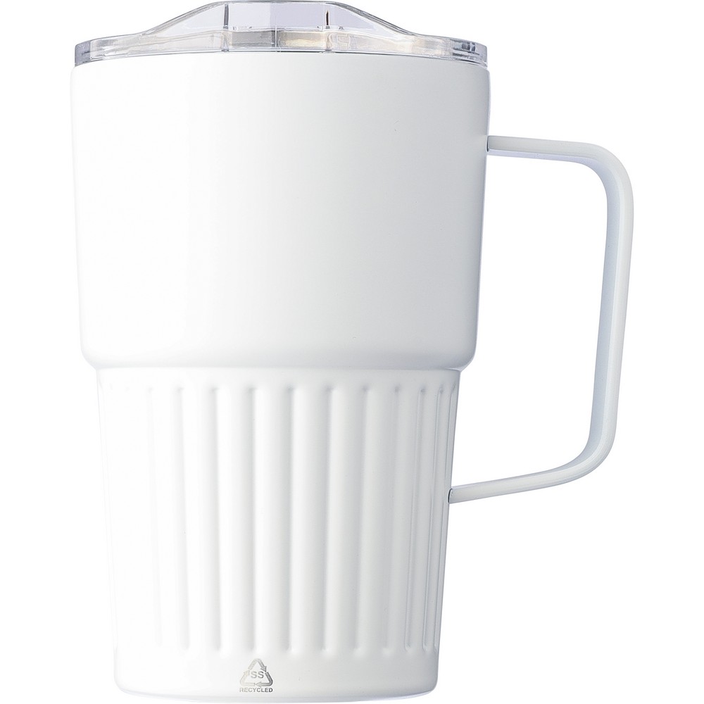 Kubek termiczny 450 ml z nadrukiem Twojego logo, materiał: pp, stal nierdzewna, silikon, stal, kolor: biały Kubek termiczny 450 ml z nadrukiem Twojego logo, materiał: pp, stal nierdzewna, silikon, stal, kolor: biały