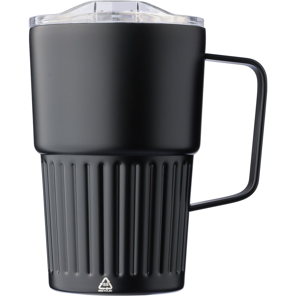 Kubek termiczny 450 ml z nadrukiem Twojego logo, materiał: pp, stal nierdzewna, silikon, stal, kolor: czarny Kubek termiczny 450 ml z nadrukiem Twojego logo, materiał: pp, stal nierdzewna, silikon, stal, kolor: czarny
