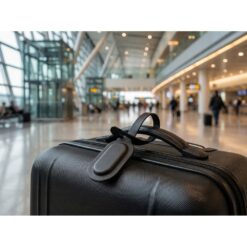 Zawieszka do bagażu z lokalizatorem z nadrukiem Twojego logo, materiał: pu, kolor: czarny