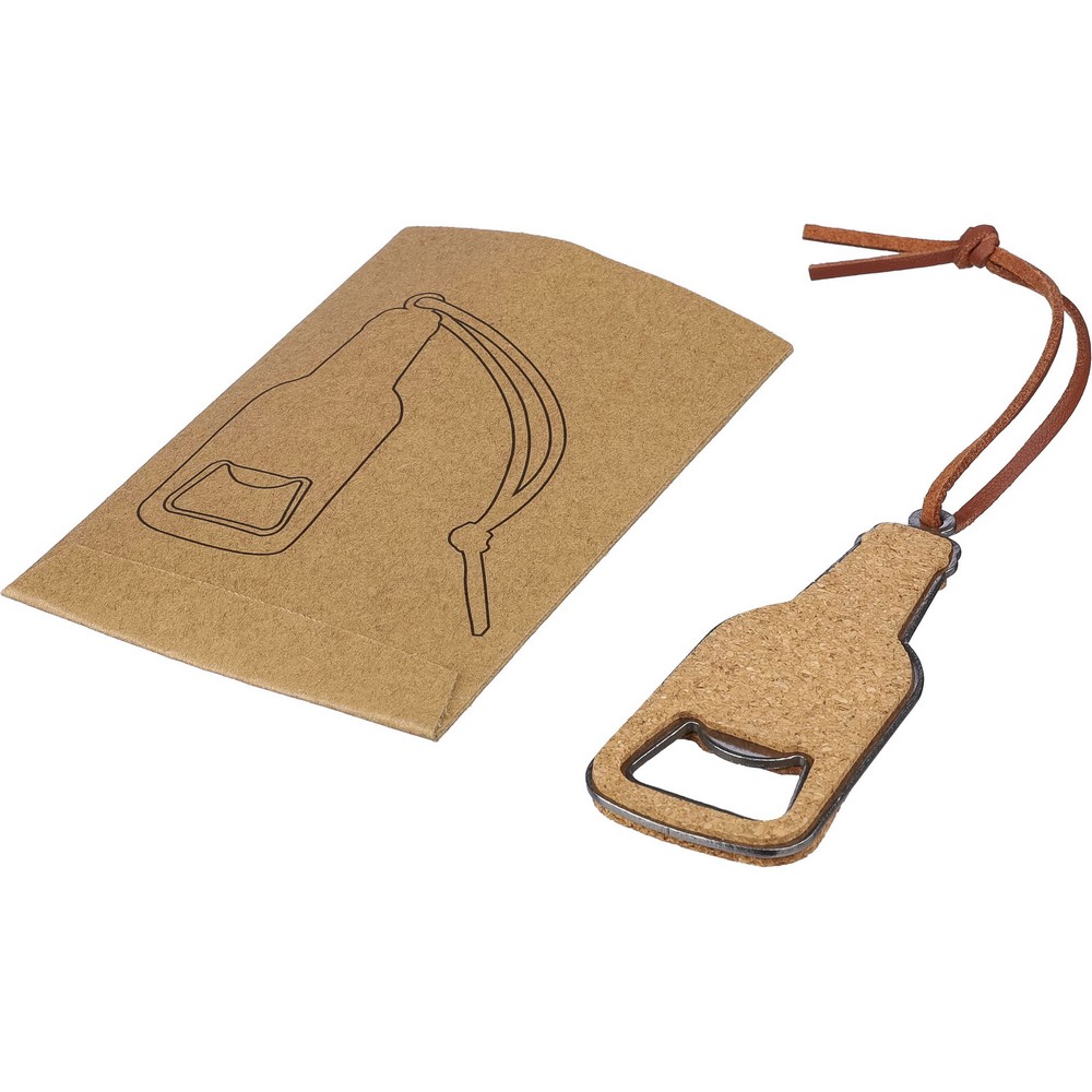 Otwieracz do butelek z nadrukiem Twojego logo, materiał: pu, korek, stal nierdzewna, stal, kolor: brązowy Otwieracz do butelek z nadrukiem Twojego logo, materiał: pu, korek, stal nierdzewna, stal, kolor: brązowy