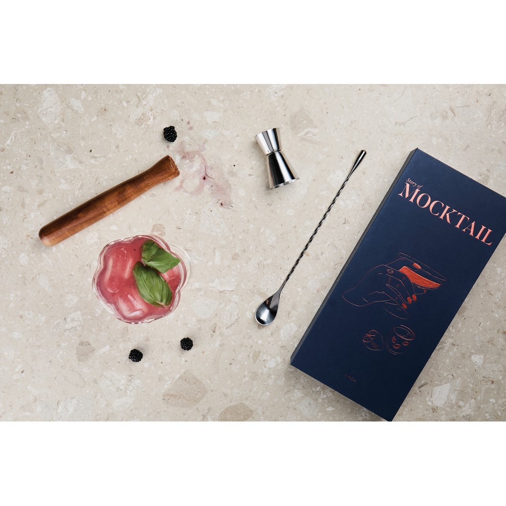 Zestaw akcesoriów barmańskich VINGA Story of Mocktail z nadrukiem Twojego logo, materiał: drewno, stal nierdzewna, stal, kolor: niebieski Zestaw akcesoriów barmańskich VINGA Story of Mocktail z nadrukiem Twojego logo, materiał: drewno, stal nierdzewna, stal, kolor: niebieski