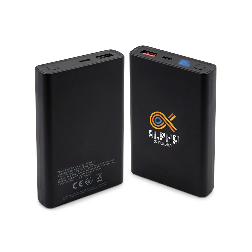Power bank 10000 mAh | Nils z nadrukiem Twojego logo, materiał: plastik, kolor: czarny Power bank 10000 mAh | Nils z nadrukiem Twojego logo, materiał: plastik, kolor: czarny